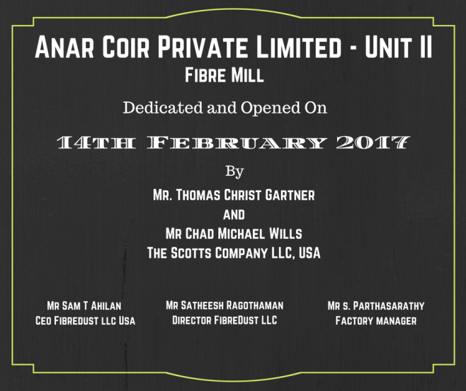 FibreDust’s New Fiber Mill:  Anar Coir Pvt Ltd Unit II